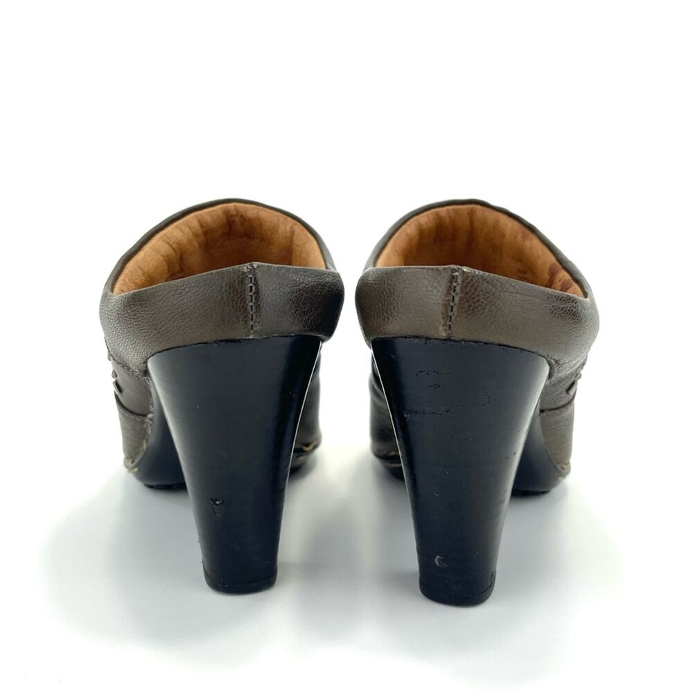 Sofft Soleil High Heel Clog/Mule Size 7.5 Brown/Green Leather Cushioned Studded - Picture 4 of 15